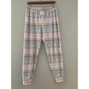 PJ Salvage Womens Pastel‎ Fair Isle Waffle Knit Pajama Joggers Size M Thermal